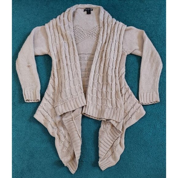 Double Zero Cardigan Women's Tan Long Sleeve Open Boho Knit Sweater Size Medium - Picture 1 of 6